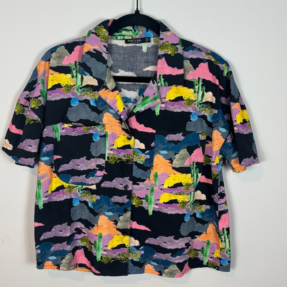 Nasty Gal Womens Cactus Colorful‎ Desert Pattern Button up Crop Shirt Size US 2